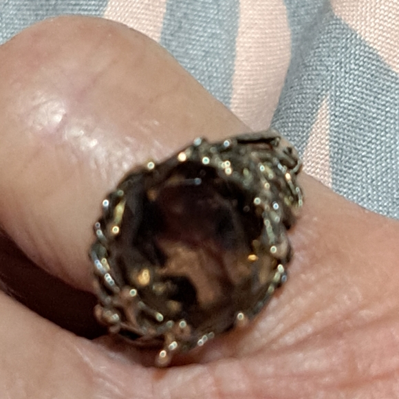 Smokey Quartze Antique 1950's large stone ring .READ all description. - Picture 5 of 12